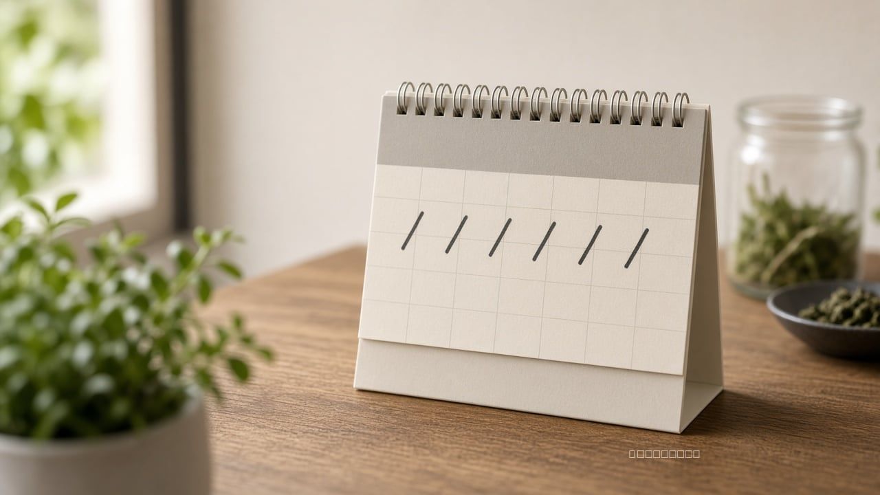 "monthly" wall calendar with five marks on consecutive days